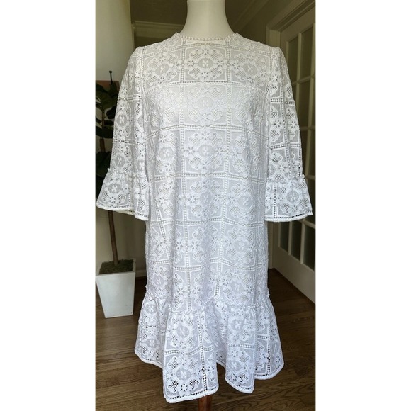Kate Spade Women's Crochet Lace Flounce Shift Dress $428 White Sz 8 - Picture 4 of 11